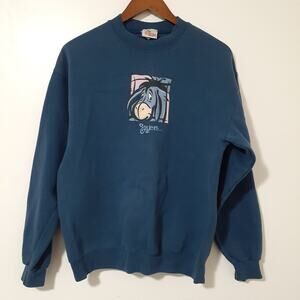 Vintage Disney Store Sweatshirt Women's Blue M Eeyore Graphic Made in USA